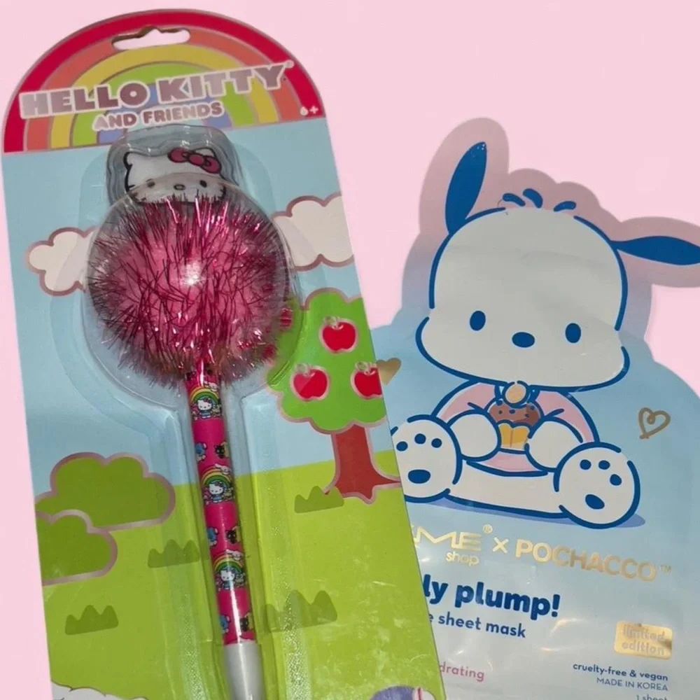 Hello Kitty Pink Sparkle Pen & Creme x Pochacco Face Mask ✨